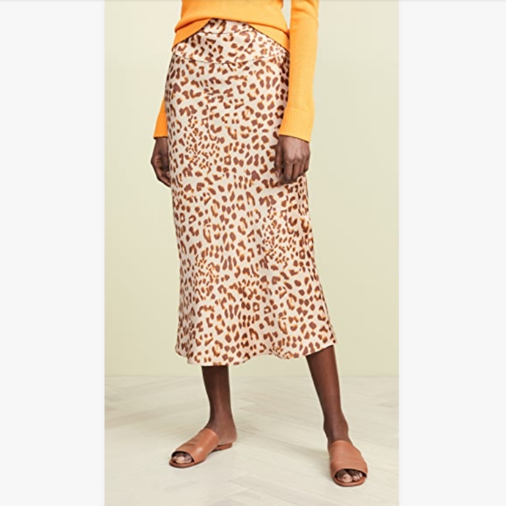 FREE PEOPLE Normani Leopard Print Bias Cut Skirt 6